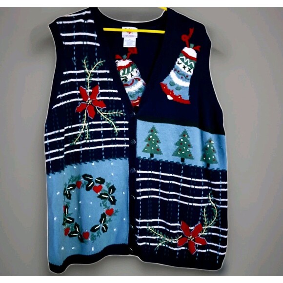 Nutcracker Women's Size 1X Vintage Christmas Poinsettia Button Down Vest - Picture 1 of 5